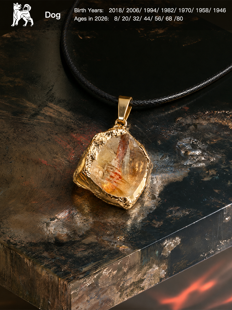 This is a crystal pendant inscribed with the years and ages corresponding to the Chinese zodiac sign of the Dog.