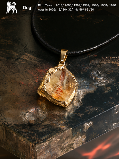 This is a crystal pendant inscribed with the years and ages corresponding to the Chinese zodiac sign of the Dog.
