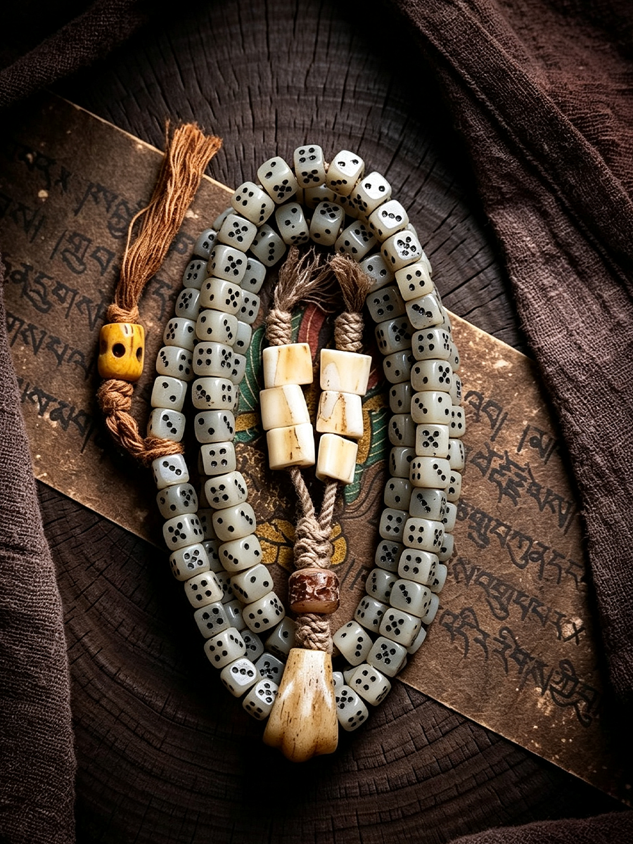 Tibetan Bone Dice Prayer Beads Mala Luck Protection Auspicious Bracelet Necklace