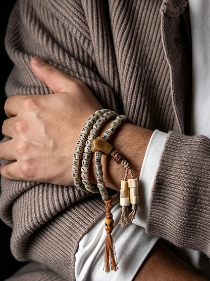 Tibetan Bone Dice Prayer Beads Mala Luck Protection Auspicious Bracelet Necklace