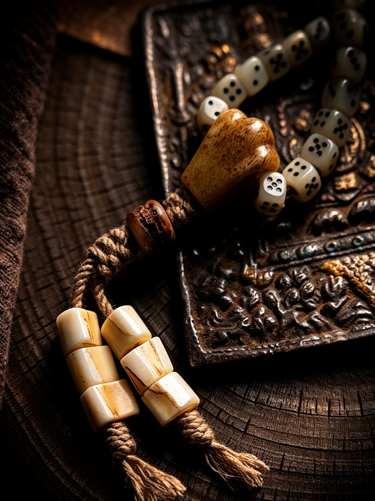 Tibetan Bone Dice Prayer Beads Mala Luck Protection Auspicious Bracelet Necklace