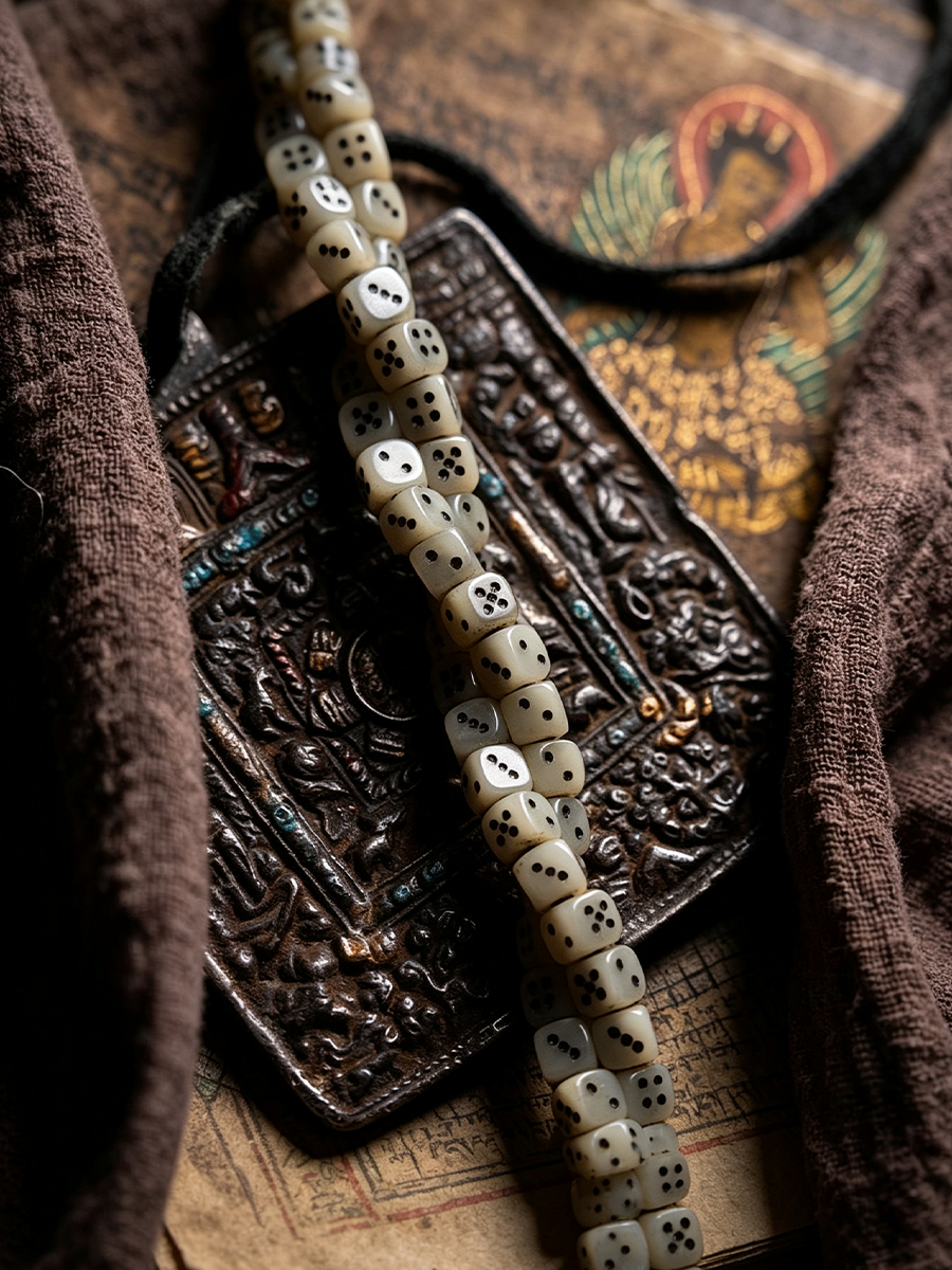 Tibetan Bone Dice Prayer Beads Mala Luck Protection Auspicious Bracelet Necklace